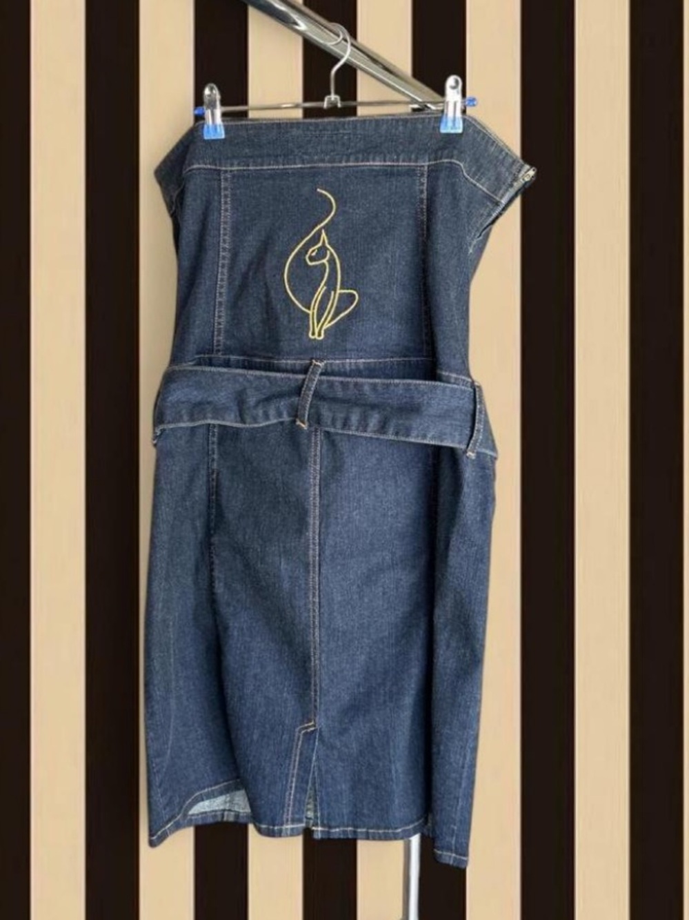 Baby Phat Dark Blue Denim Strapless Dress with gold Buckle - Picture 2 of 4